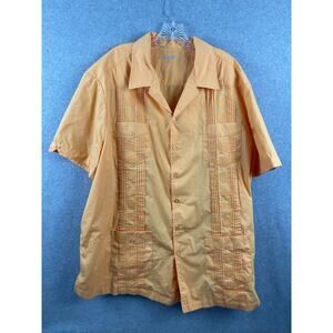 Ks Island Shirt Men's 2XB 2XL Orange Short Sleeve Button Up Embroidered Camp